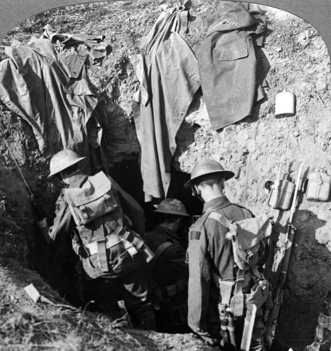 Framed Print : German dugout captured in the advance at Bapaume, France, World War I, 1914-1918. Artist: Realistic Travels Publishers Framed Print : German dugout captured in the advance at Bapaume, France, World War I, 1914-1918. Artist: Realistic Travels Publishers