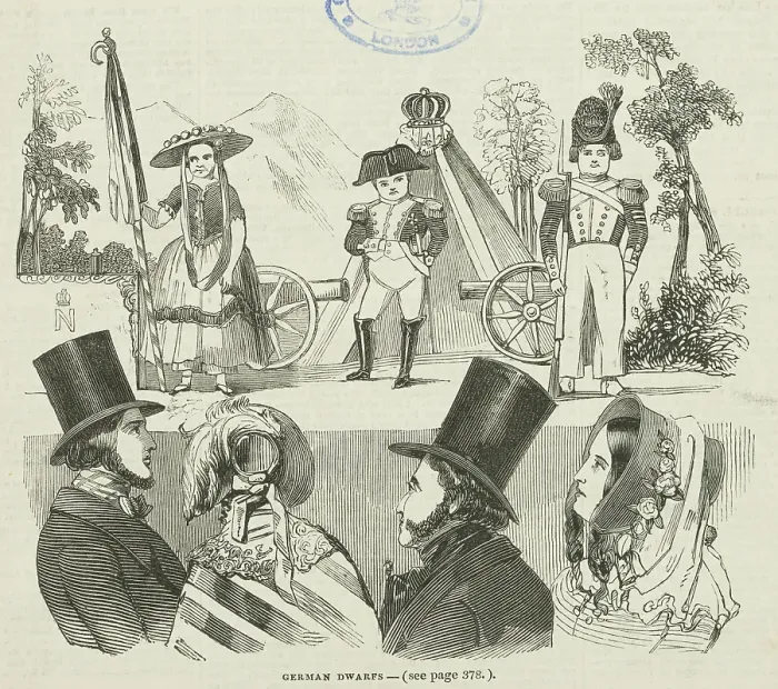 Framed Print : German Dwarfs at exhibition at the Egyptian Hall, 1844. Creator: Unknown Framed Print : German Dwarfs at exhibition at the Egyptian Hall, 1844. Creator: Unknown