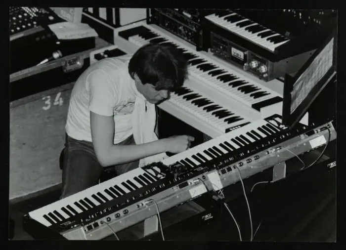 Framed Print : German electronic musician Klaus Schulze at the Forum Theatre, Hatfield, Hertfordshire, 1983 Framed Print : German electronic musician Klaus Schulze at the Forum Theatre, Hatfield, Hertfordshire, 1983