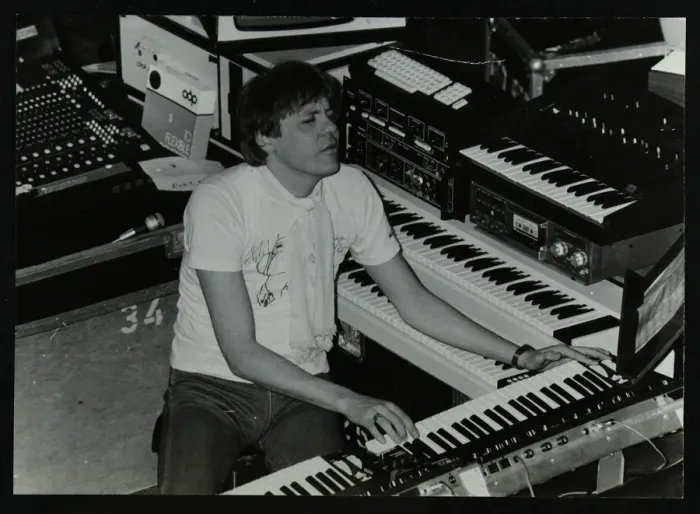 Framed Print : German electronic musician Klaus Schulze at the Forum Theatre, Hatfield, Hertfordshire, 1983 Framed Print : German electronic musician Klaus Schulze at the Forum Theatre, Hatfield, Hertfordshire, 1983
