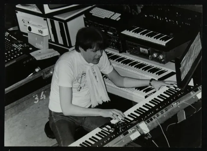 Framed Print : German electronic musician Klaus Schulze at the Forum Theatre, Hatfield, Hertfordshire, 1983 Framed Print : German electronic musician Klaus Schulze at the Forum Theatre, Hatfield, Hertfordshire, 1983