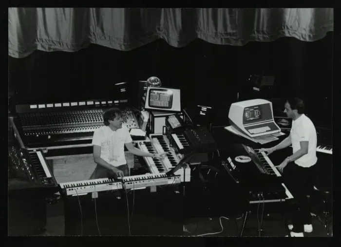 Framed Print : German electronic musician Klaus Schulze at the Forum Theatre, Hatfield, Hertfordshire, 1983 Framed Print : German electronic musician Klaus Schulze at the Forum Theatre, Hatfield, Hertfordshire, 1983
