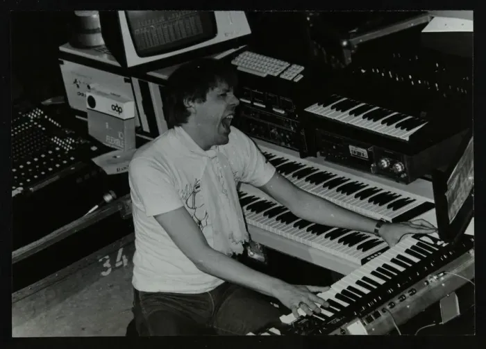 Framed Print : German electronic musician Klaus Schulze at the Forum Theatre, Hatfield, Hertfordshire, 1983 Framed Print : German electronic musician Klaus Schulze at the Forum Theatre, Hatfield, Hertfordshire, 1983