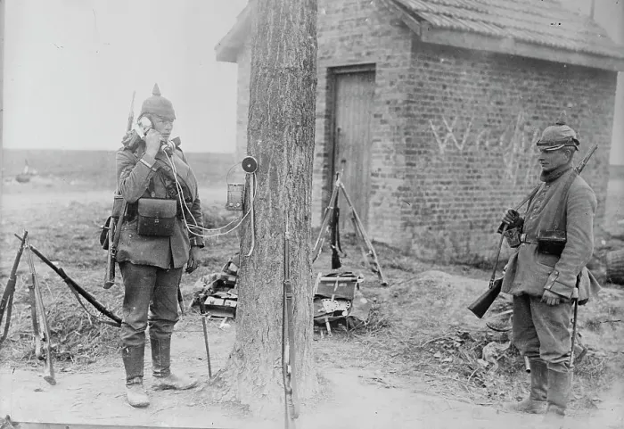 Framed Print : German field telephone, 1914. Creator: Bain News Service Framed Print : German field telephone, 1914. Creator: Bain News Service