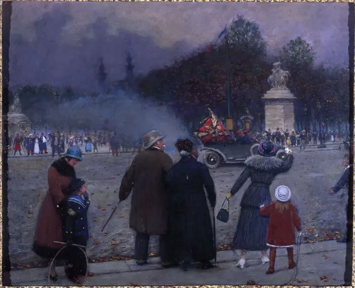 Framed Print : German flag carried to the Invalides, c1914. Creator: Jean Beraud