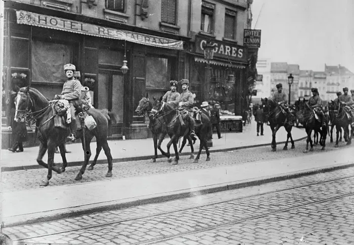 Framed Print : German Hussars in Antwerp, between c1914 and c1915. Creator: Bain News Service Framed Print : German Hussars in Antwerp, between c1914 and c1915. Creator: Bain News Service