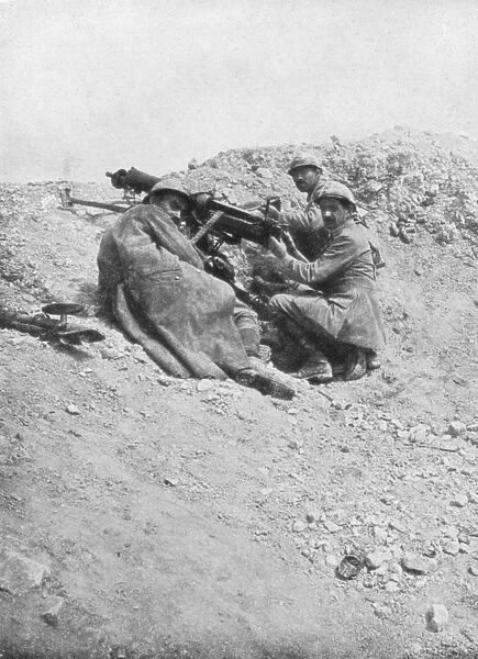 German machine-gun being used against the enemy, Verdun, France, 1917