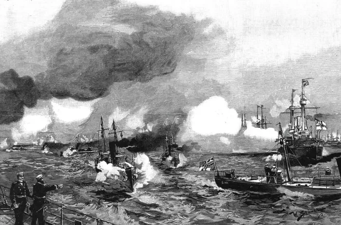 Framed Print : The German Manoevers in Schleswig-Holstein; Torpedo boats attacking a squadron of Ironclads, 1890 Creator: Unknown Framed Print : The German Manoevers in Schleswig-Holstein; Torpedo boats attacking a squadron of Ironclads, 1890 Creator: Unknown