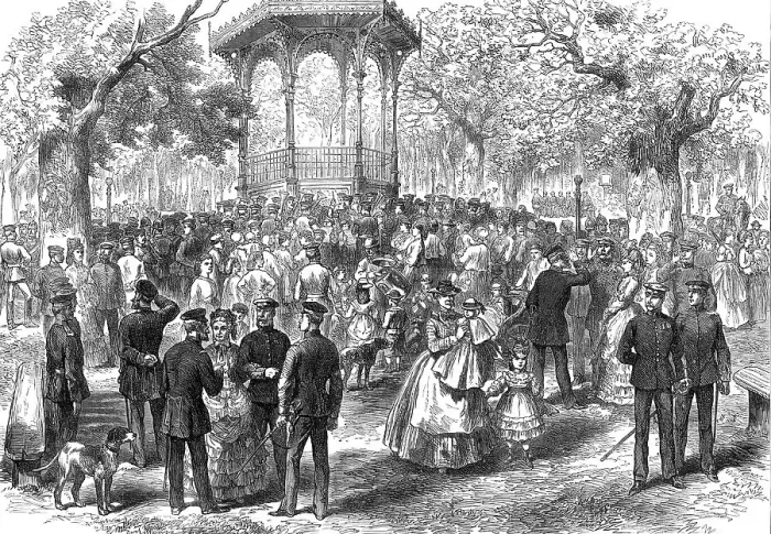 Framed Print : German military band on the Promenade at Rheims, 1872. Creator: Unknown Framed Print : German military band on the Promenade at Rheims, 1872. Creator: Unknown