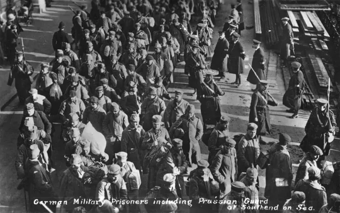 Framed Print : German military prisoners including Prussian guards at Southend on sea, c1914-1915 Framed Print : German military prisoners including Prussian guards at Southend on sea, c1914-1915