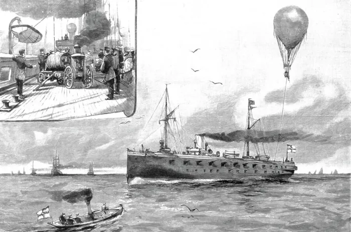 Framed Print : The German Naval Manoeuvers, Experimenting with a Balloon from the Gunnery Training Ship Mars at Creator: Unknown. The German Naval Manoeuvers, Experimenting with a Balloon from the Gunnery Training Ship Mars at Creator: Unknown Framed Print : The German Naval Manoeuvers, Experimenting with a Balloon from the Gunnery Training Ship Mars at Creator: Unknown. The German Naval Manoeuvers, Experimenting with a Balloon from the Gunnery Training Ship Mars at Creator: Unknown