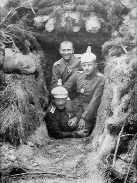Framed Print : German Officers at entrance of dugout, between 1914 and c1915. Creator: Bain News Service Framed Print : German Officers at entrance of dugout, between 1914 and c1915. Creator: Bain News Service