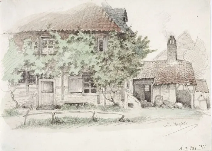 Framed Print : A German peasant half-timbered house with a tiled roof, 1850-1855. Creator: Karl Anders Ekman Framed Print : A German peasant half-timbered house with a tiled roof, 1850-1855. Creator: Karl Anders Ekman