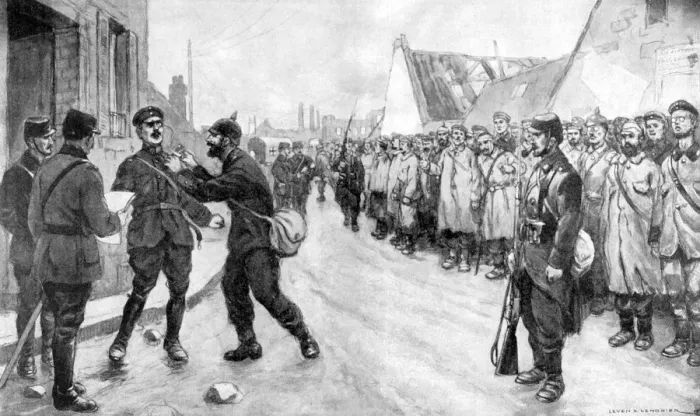 Framed Print : A German Prisoner Dares to Attack an Officer, France, World War I, 1915 Framed Print : A German Prisoner Dares to Attack an Officer, France, World War I, 1915