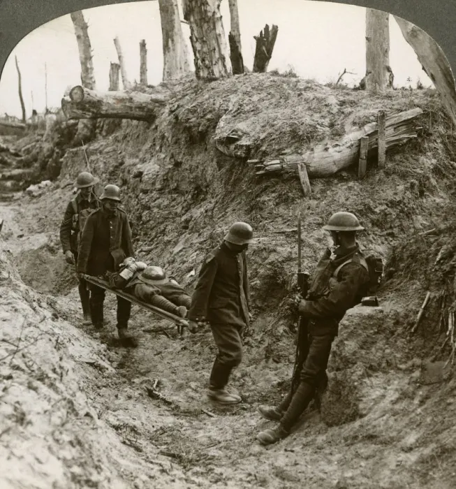 Framed Print : German prisoners carrying British wounded, World War I, 1916. Artist: Realistic Travels Publishers Framed Print : German prisoners carrying British wounded, World War I, 1916. Artist: Realistic Travels Publishers