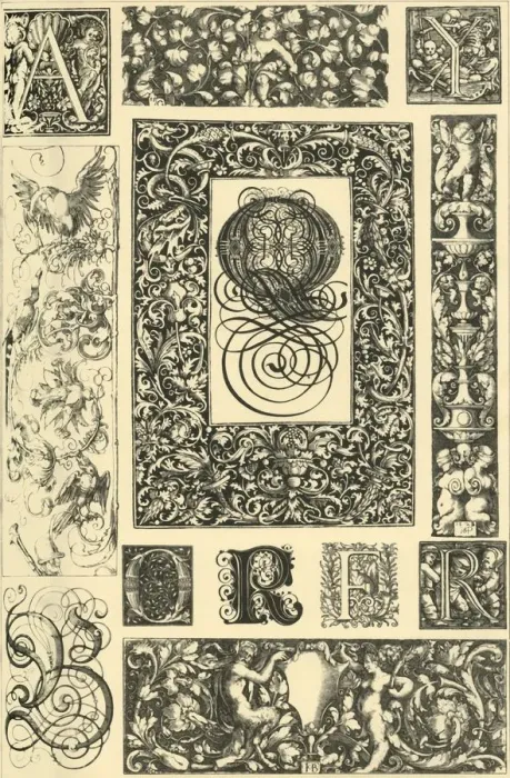 Framed Print : German Renaissance typographic ornaments, (1898). Creator: Unknown Framed Print : German Renaissance typographic ornaments, (1898). Creator: Unknown