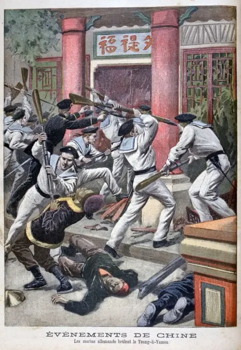 Framed Print : The German sailors burn Tsung-Li-Yamen, 1900 Framed Print : The German sailors burn Tsung-Li-Yamen, 1900