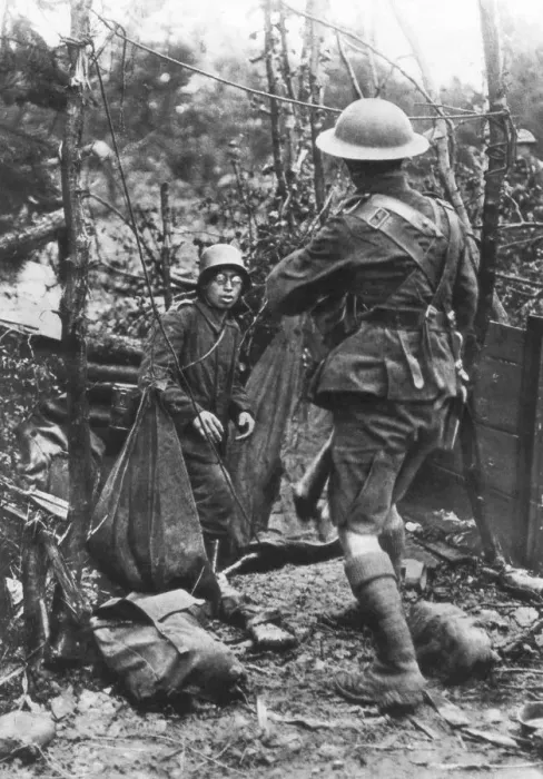 Framed Print : A German soldier surrenders, Aisne, France, World War I, 18 July 1918 Framed Print : A German soldier surrenders, Aisne, France, World War I, 18 July 1918