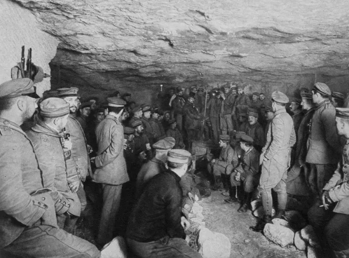 Framed Print : German soldiers at a concert in a cave, France, World War I, 1915 Framed Print : German soldiers at a concert in a cave, France, World War I, 1915