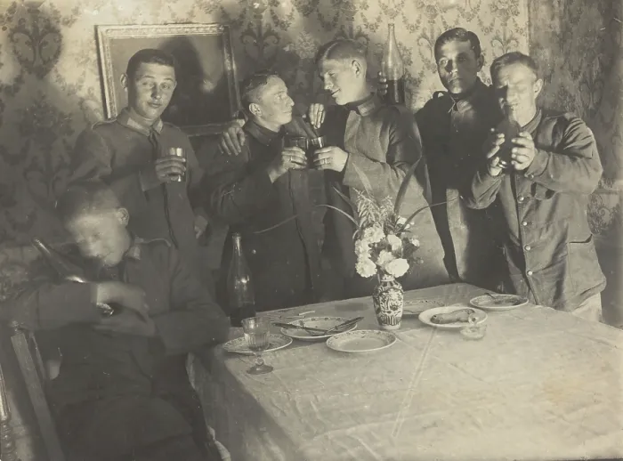 Framed Print : German soldiers enjoying a drink in a dining room, c1900s. Creator: Unknown Framed Print : German soldiers enjoying a drink in a dining room, c1900s. Creator: Unknown
