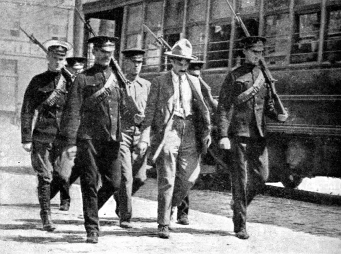 Framed Print : German spy escorted to military prison by the Canadian authorities, First World War, 1914 Framed Print : German spy escorted to military prison by the Canadian authorities, First World War, 1914