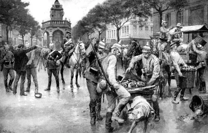 Framed Print : German troops occupying the city of Liege in Belgium, First World War, 1914