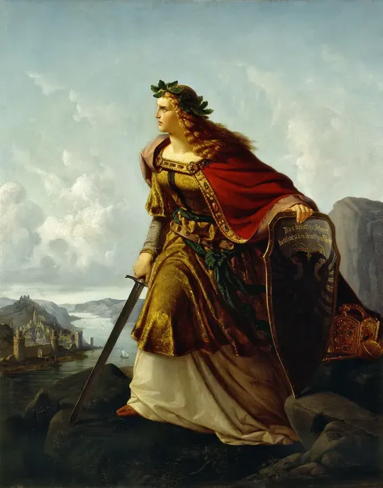 Framed Print : Germania at the Watch on the Rhine. Artist: Clasen, Lorenz (1812-1899) Framed Print : Germania at the Watch on the Rhine. Artist: Clasen, Lorenz (1812-1899)