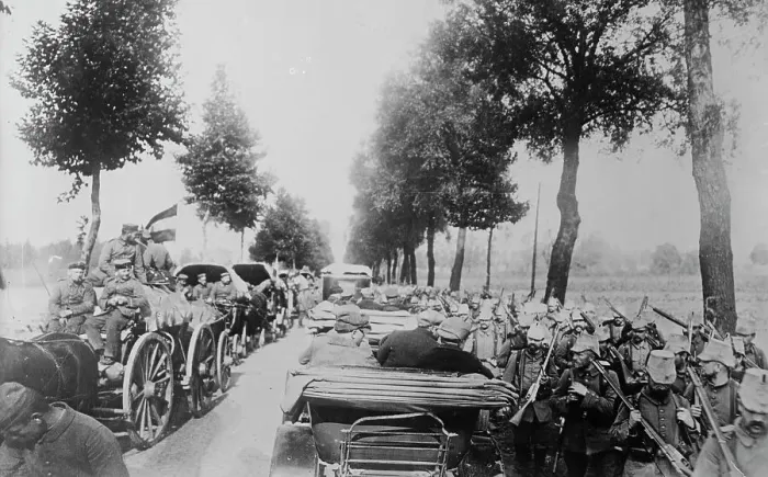 Framed Print : Germans in Belgium, on the way to the front, between c1914 and c1915. Creator: Bain News Service Framed Print : Germans in Belgium, on the way to the front, between c1914 and c1915. Creator: Bain News Service