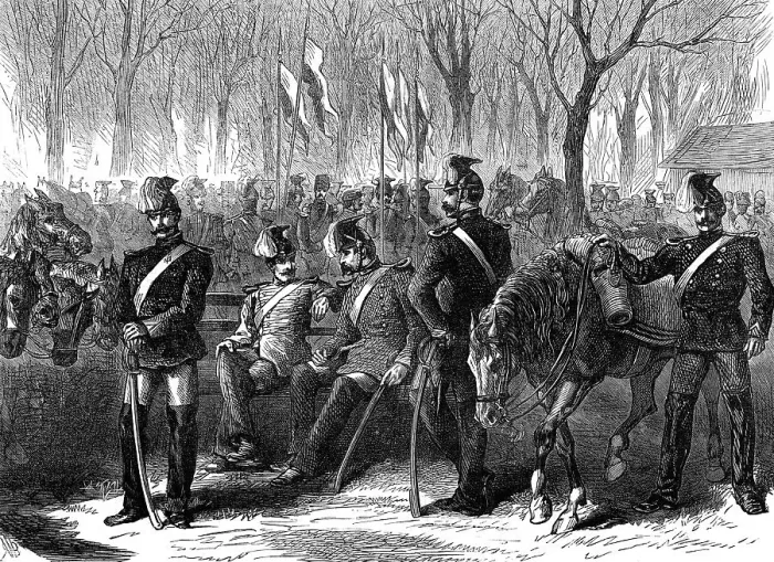 Framed Print : The Germans in Paris: Bavarian Lancers encamped in the Champs Elysees, 1871. Creator: Unknown Framed Print : The Germans in Paris: Bavarian Lancers encamped in the Champs Elysees, 1871. Creator: Unknown