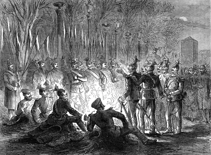 Framed Print : The Germans in Paris: bivouac of Uhlans in the Champs Elysees, 1871. Creator: Unknown Framed Print : The Germans in Paris: bivouac of Uhlans in the Champs Elysees, 1871. Creator: Unknown