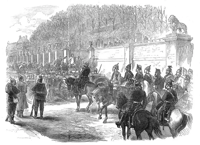 Framed Print : The Germans in Paris: General Blumenthal stopped at the entrance of the rue de Rivoli, 1871. Creator: Unknown Framed Print : The Germans in Paris: General Blumenthal stopped at the entrance of the rue de Rivoli, 1871. Creator: Unknown