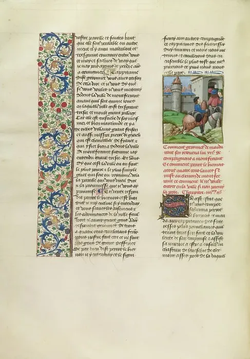 Framed Print : Geronnet de Maudurant Returning to Montferrant, c1380s; Chroniques (Book Three), about 1480-1483. Creator: Unknown Framed Print : Geronnet de Maudurant Returning to Montferrant, c1380s; Chroniques (Book Three), about 1480-1483. Creator: Unknown