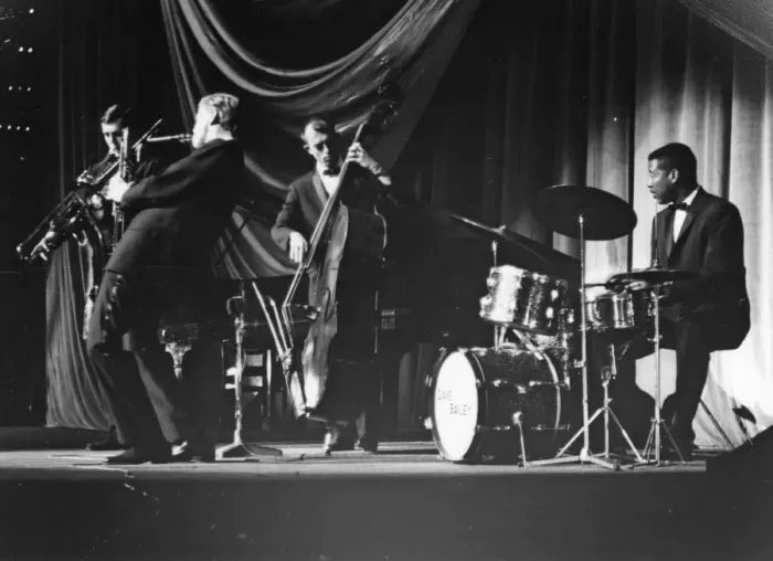 Framed Print : The Gerry Mulligan Quartet, London Tour, early 1960s. Creator: Brian Foskett Framed Print : The Gerry Mulligan Quartet, London Tour, early 1960s. Creator: Brian Foskett