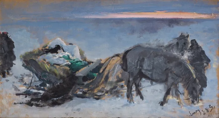 Framed Print : Gertruda Komorowska in the Sleigh, 1883. Creator: Leon Wyczolkowski Framed Print : Gertruda Komorowska in the Sleigh, 1883. Creator: Leon Wyczolkowski
