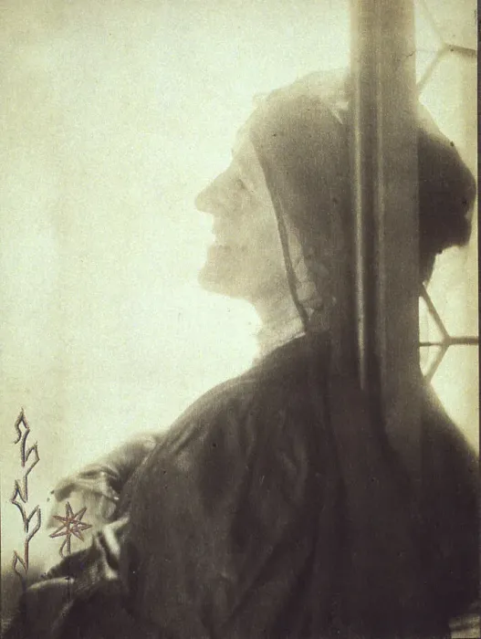 Framed Print : Gertrude Ka¨sebier, head-and-shoulders profile portrait, facing left, 1905. Creator: Adolph de Meyer Framed Print : Gertrude Ka¨sebier, head-and-shoulders profile portrait, facing left, 1905. Creator: Adolph de Meyer