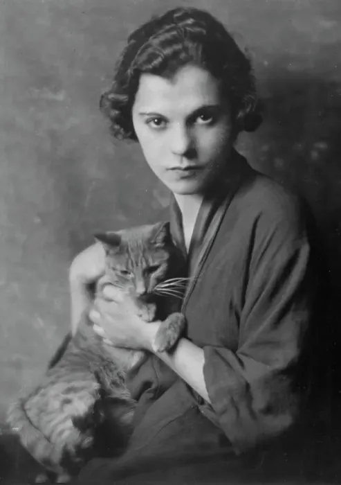 Framed Print : Gervais, Blanche, Miss, with Buzzer the cat, portrait photograph, 1916. Creator: Arnold Genthe Framed Print : Gervais, Blanche, Miss, with Buzzer the cat, portrait photograph, 1916. Creator: Arnold Genthe