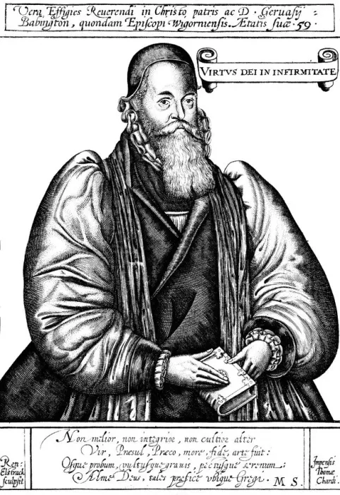 Framed Print : Gervase Babington (1550?-1610) English churchman, c1620. Artist: Reginald Estracke Framed Print : Gervase Babington (1550?-1610) English churchman, c1620. Artist: Reginald Estracke