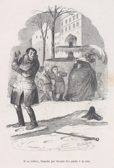 Framed Print : He gets up, covered from head to toe in snow. from the Little Miseries of Human Life Framed Print : He gets up, covered from head to toe in snow. from the Little Miseries of Human Life
