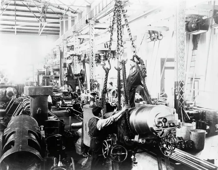 Framed Print : Getting ready to hoist a mounted gun, in Washington Navy Yard(?), 1903. Creator: Frances Benjamin Johnston Framed Print : Getting ready to hoist a mounted gun, in Washington Navy Yard(?), 1903. Creator: Frances Benjamin Johnston