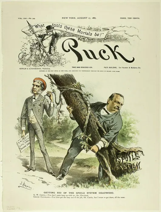 Framed Print : Getting Rid of the Spoils System Deadwood, from Puck, published August 17, 1887. Creator: Joseph Keppler Framed Print : Getting Rid of the Spoils System Deadwood, from Puck, published August 17, 1887. Creator: Joseph Keppler