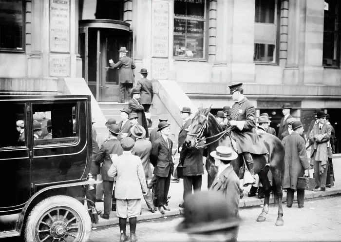 Framed Print : Getting Titanic news - White Star Office, 1912. Creator: Bain News Service Framed Print : Getting Titanic news - White Star Office, 1912. Creator: Bain News Service