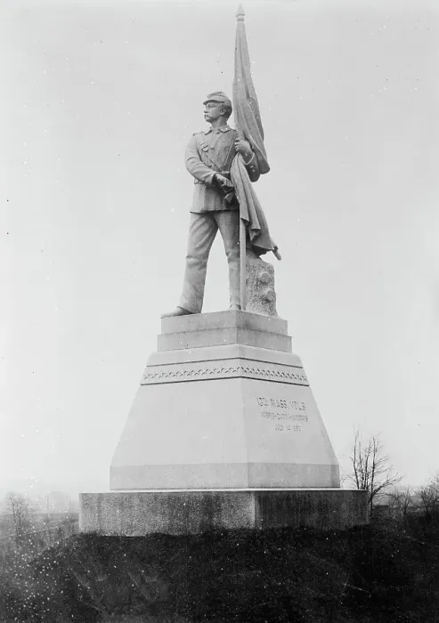 Framed Print : Gettysburg 13th Mass. monument, 1913. Creator: Bain News Service Framed Print : Gettysburg 13th Mass. monument, 1913. Creator: Bain News Service