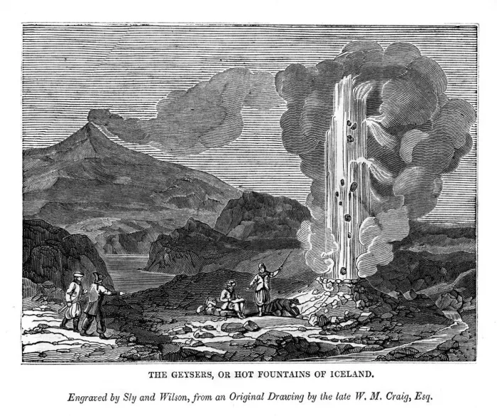Framed Print : The Geysers, or Hot Fountains of Iceland, 1843. Artist: Sly and Wilson Framed Print : The Geysers, or Hot Fountains of Iceland, 1843. Artist: Sly and Wilson