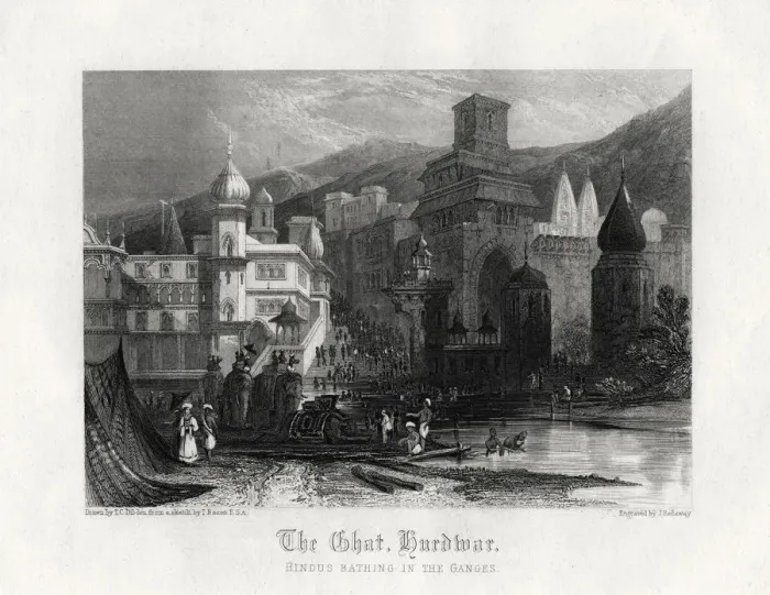 Framed Print : The Ghat, Hurdwar, Hindus Bathing in the Ganges, 19th century. Artist: J Redaway Framed Print : The Ghat, Hurdwar, Hindus Bathing in the Ganges, 19th century. Artist: J Redaway