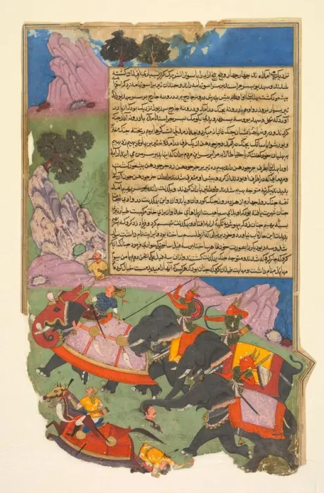Framed Print : Ghatotkacha and three demons in his company chase Bhagadatta... 1616-1617. Creator: Fazl (Indian Framed Print : Ghatotkacha and three demons in his company chase Bhagadatta... 1616-1617. Creator: Fazl (Indian