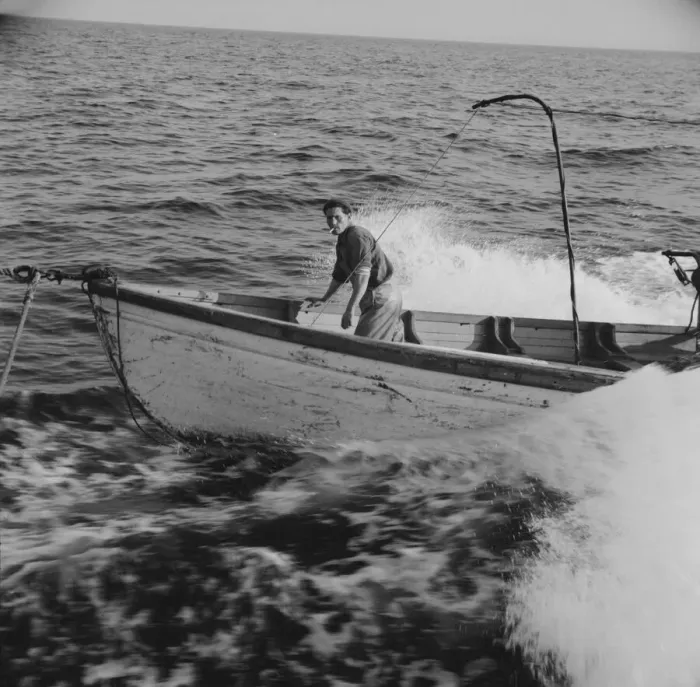 Framed Print : Giacomo Frusteri in the prow of the seining boat as it races to... Gloucester, Massachusetts, 1943. Creator: Gordon Parks Framed Print : Giacomo Frusteri in the prow of the seining boat as it races to... Gloucester, Massachusetts, 1943. Creator: Gordon Parks