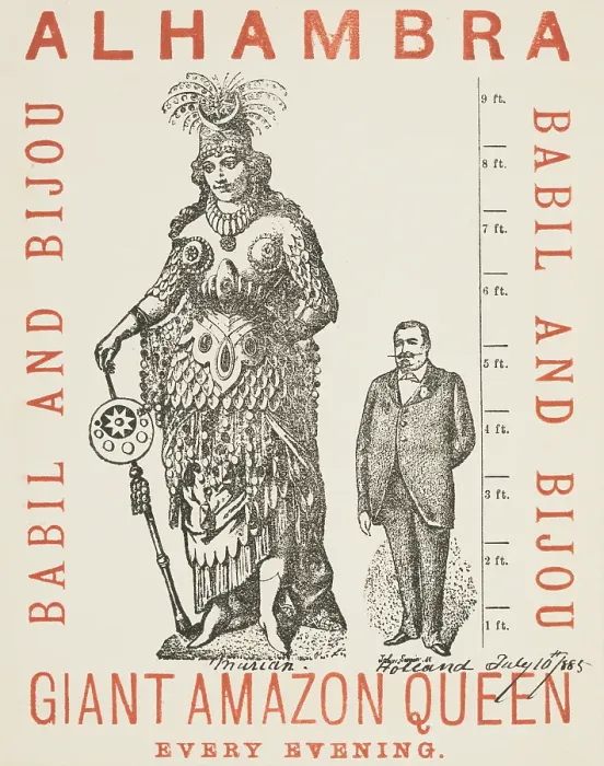 Framed Print : Giant Amazon Queen performing at Alhambra, 1885. Creator: Unknown Framed Print : Giant Amazon Queen performing at Alhambra, 1885. Creator: Unknown