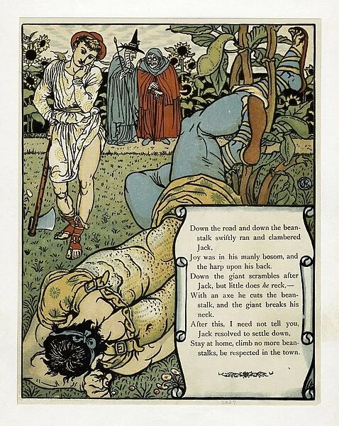 The giant breaks his neck, from The Blue Beard Picture Book, pub. 1879 (colour lithograph), 1879