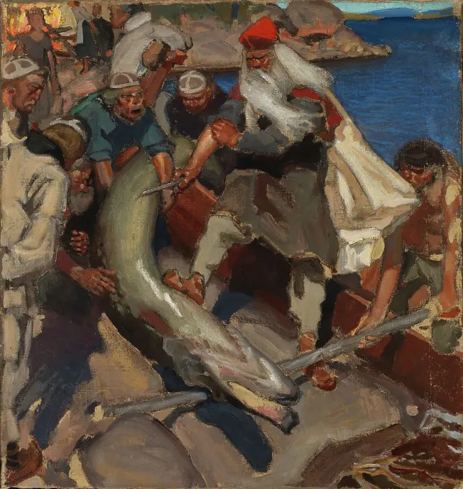 Framed Print : The Giant Pike, 1904. Creator: Akseli Gallen-Kallela Framed Print : The Giant Pike, 1904. Creator: Akseli Gallen-Kallela