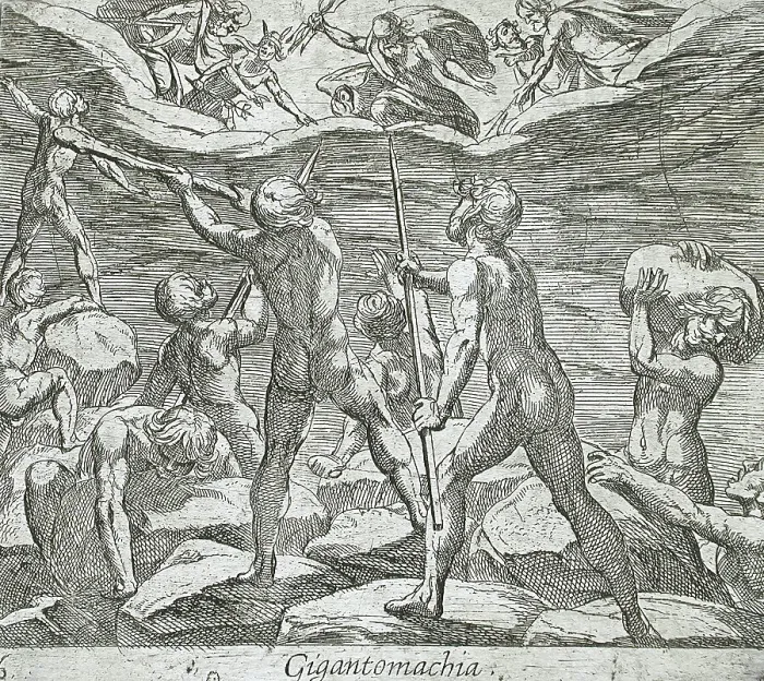 Framed Print : The Giants Attempting to Storm Olympus, published 1606. Creators: Antonio Tempesta, Wilhelm Janson Framed Print : The Giants Attempting to Storm Olympus, published 1606. Creators: Antonio Tempesta, Wilhelm Janson